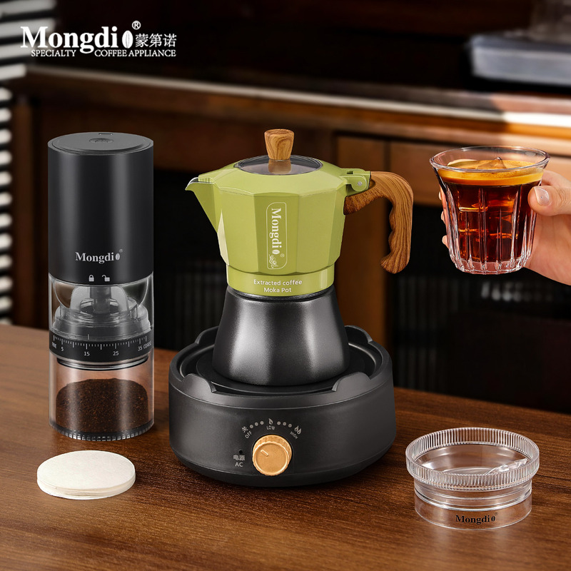 Mongdio Double-Valve Moka Pot Set Moka Coffee Pot Italian Espresso Coffee Maker Hand-Brewed Coffee Set