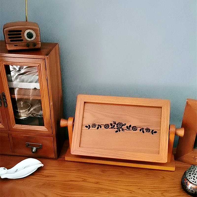 Antique Chinese wooden cosmetic mirror cosmetic mirror princess mirror bedroom desktop wooden square retro American mirror