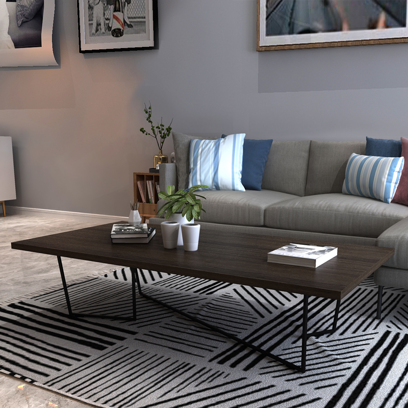 Simple modern small apartment coffee table Solid wood retro industrial style living room tea table Nordic long table Creative Wrought iron coffee table