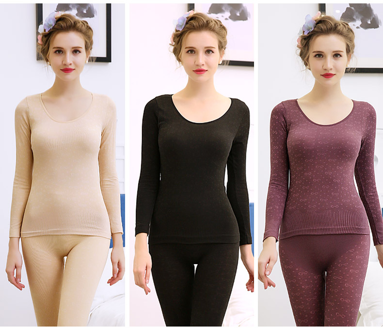 Cô nàng cotton mỏng phần cổ tròn Thân hình thon gọn gợi cảm bó sát mùa thu và mùa đông đồ lót nhiệt set đồ đáy quần mùa thu quần dài nữ đồ bộ trung niên