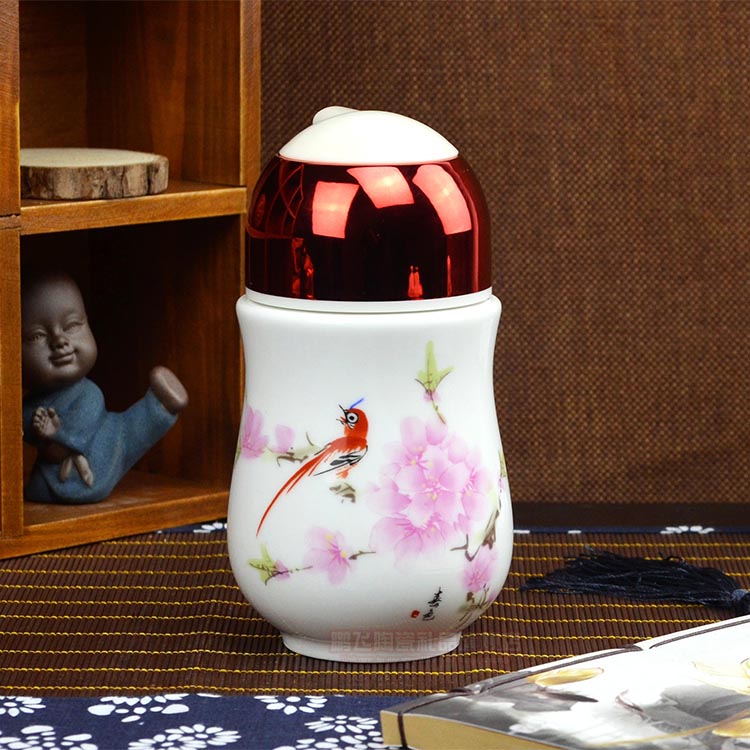 Jingdezhen ceramic water cup with lid crystal tea cup office accompanying cup men and women health cup portable water cup