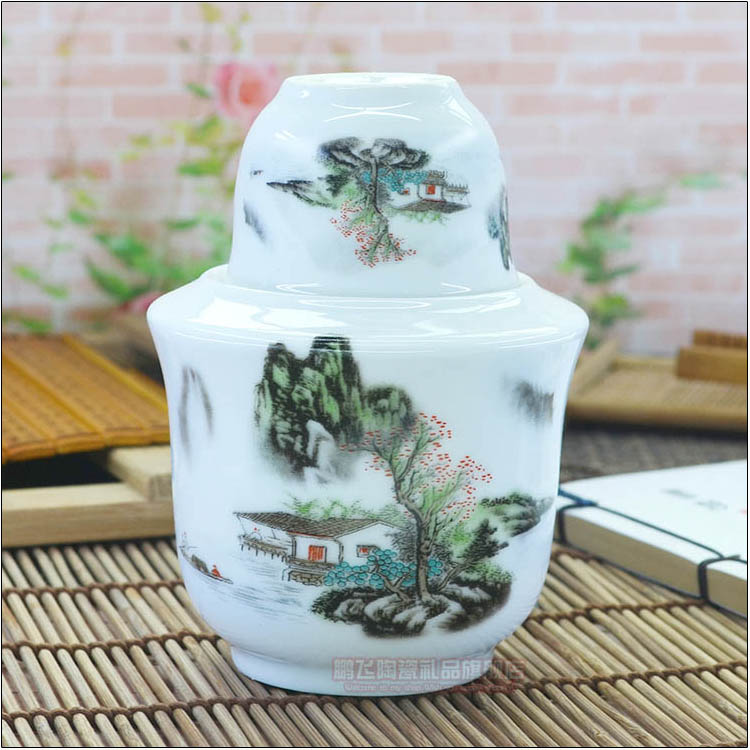Jingdezhen ceramic wine warming pot two or two packs hot wine pot blue flower orchid peony warm wine pot wine set wine glass