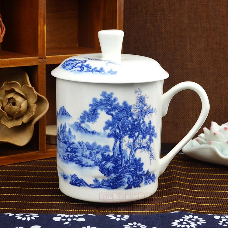 Jingdezhen bone china teacup men's and women's teacup ceramic cup with lid large water cup office tea cup meeting cup
