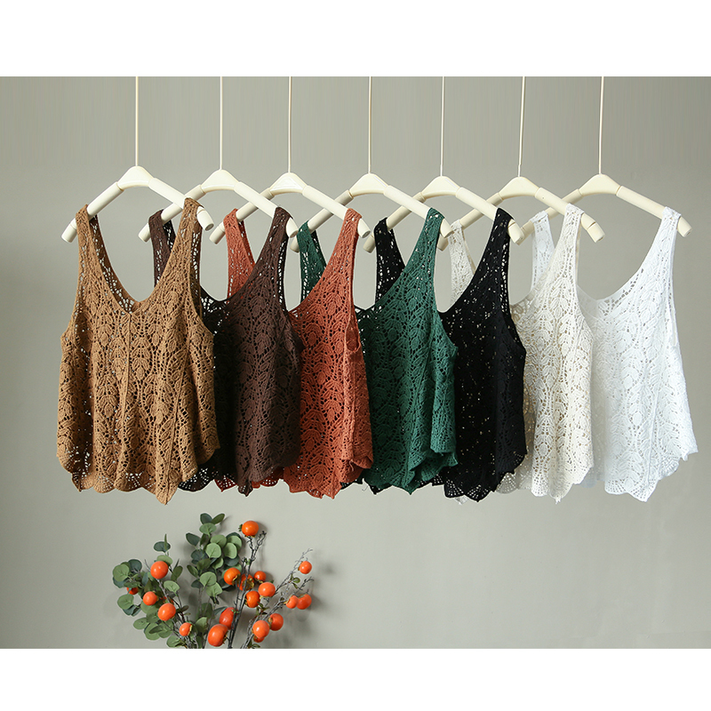 Women's Short Vest for Spring and Summer, Thin, Loose, Hollow-Out, Pure Cotton, Sleeveless Vest, Irregular Pullover Outerwear
