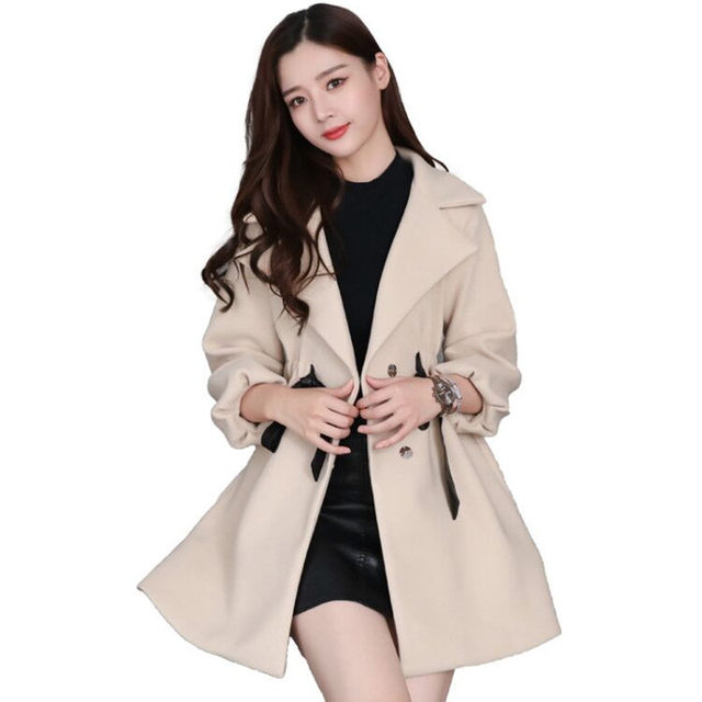 Autumn and winter woolen coat female small man 2022 new fashion mid-length waist waist all-match college style woolen coat