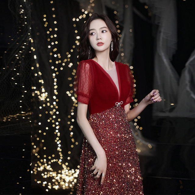 Toast clothing bride 2022 new autumn and winter wedding dress wine red light luxury dress skirt advanced sense evening dress female