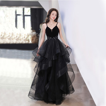 Black evening dress female 2022 new temperament celebrity fairy evening dress skirt French sexy light luxury dress autumn