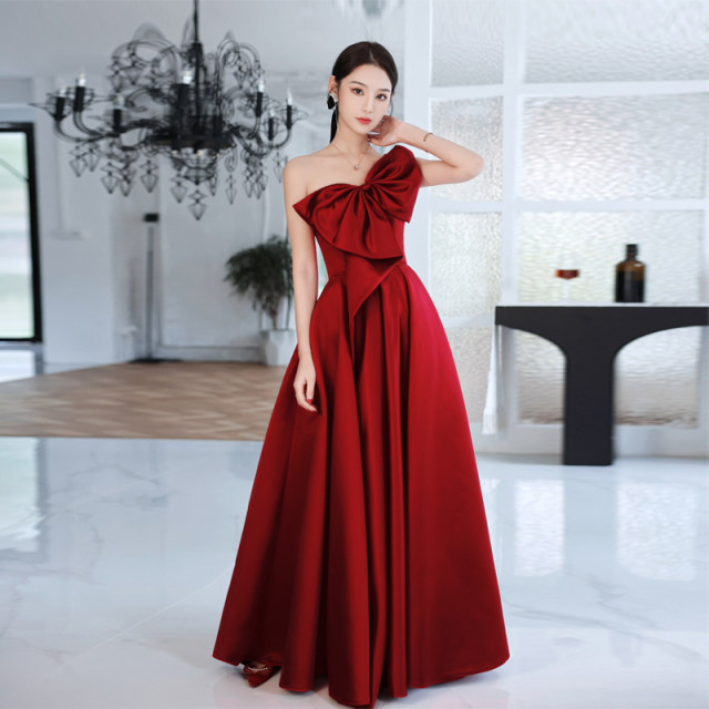 Toast dress bride 2022 new autumn and winter wedding dress simple atmosphere annual meeting dress red autumn usually wearable