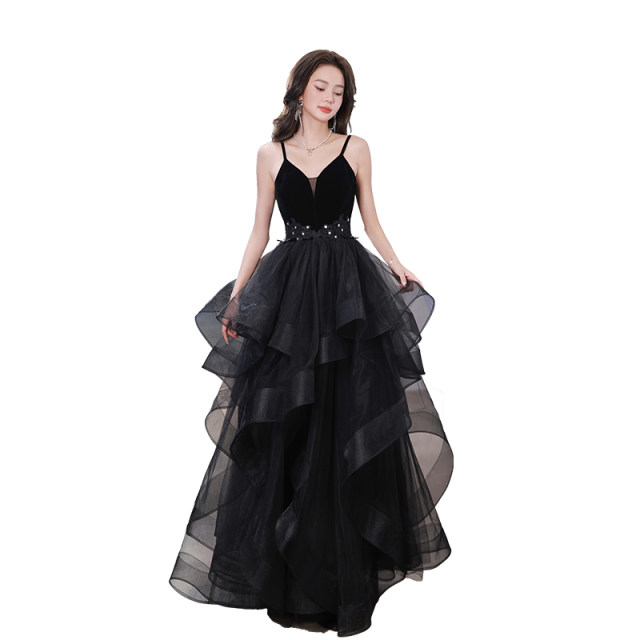 Black evening dress female 2022 new temperament celebrity fairy evening dress skirt French sexy light luxury dress autumn