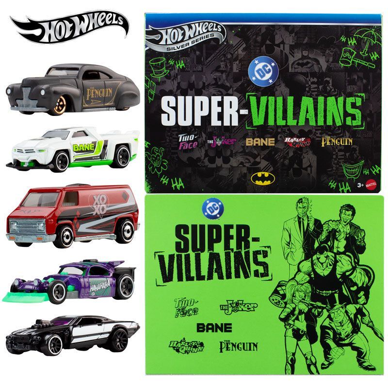 Hot Wheels Silver Label High-Power 5-Pack Dc Super Villains Batman Theme Alloy Car Model Set Toy Jnn44