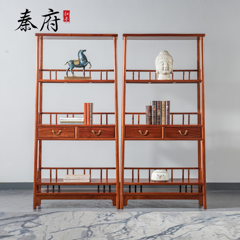 Qinfu mahogany furniture Burmese rosewood bookcase combination bookshelf solid wood Chinese bookcase cabinet with door locker