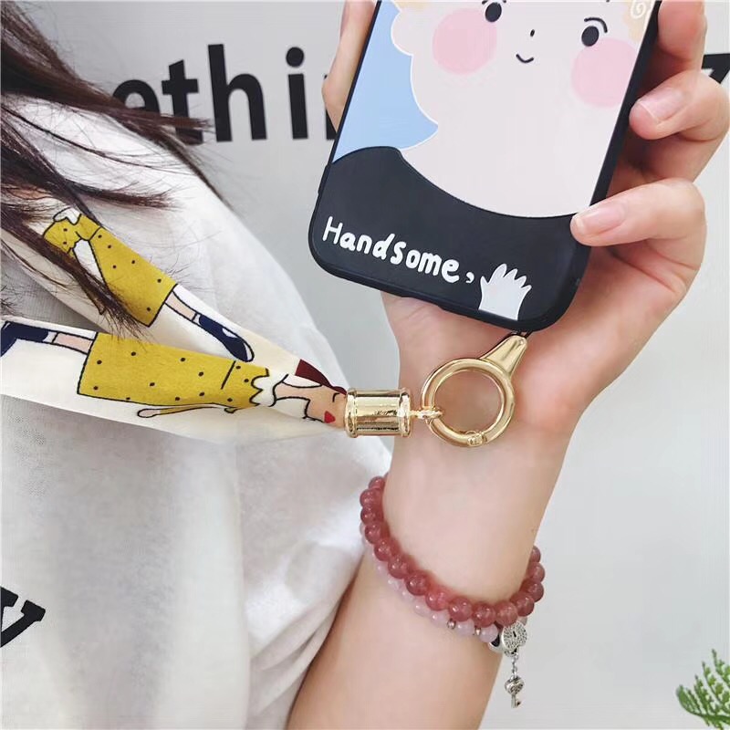 Nhật Bản và Hàn Quốc điện thoại di động dây hoa băng rộng treo cổ sling phổ Naples cổ kim loại khóa tháo gỡ phụ nữ Ribbon - Phụ kiện điện thoại di động chân quay điện thoại