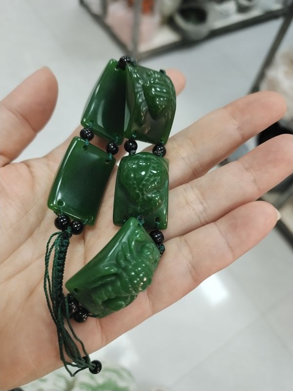 Natural Xinjiang Hetian Jade Five-Poison Bracelet for Men, Bold Spinach Green Jade Bracelet, Imitation Jade Jewelry Bracelet