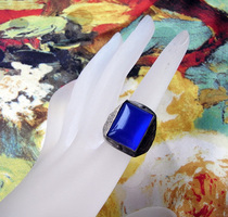 Nepal handmade blue cats eye gemstone ring