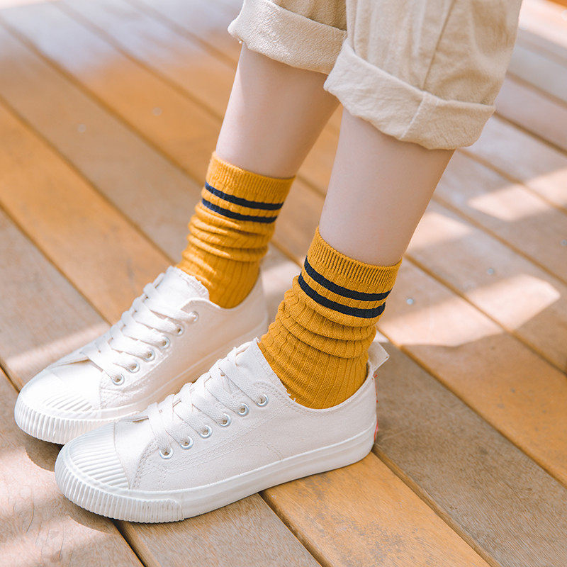 Bubble socks Pure cotton two-bar striped tube socks Korean version of autumn college style Japanese sports wild stockings Children's tide