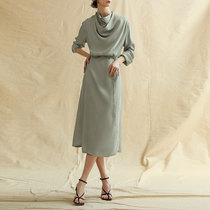 RoseLingLing Greek goddess fan_retro collar strap waist temperament long sleeve dress female spring and autumn