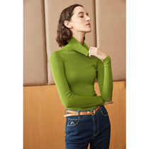  RLL black technology original one-piece seamless cardigan autumn 48 pure wool pile collar bottoming sweater women