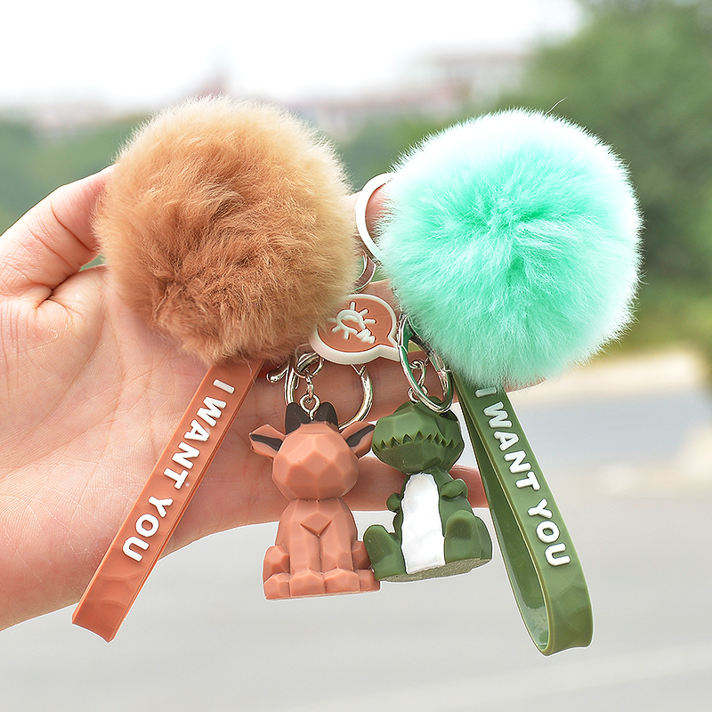 Autumn and Winter Plull Key Closed with Otter Hair Cutting Dinosaur Keychain Couple Cartoon Accessories