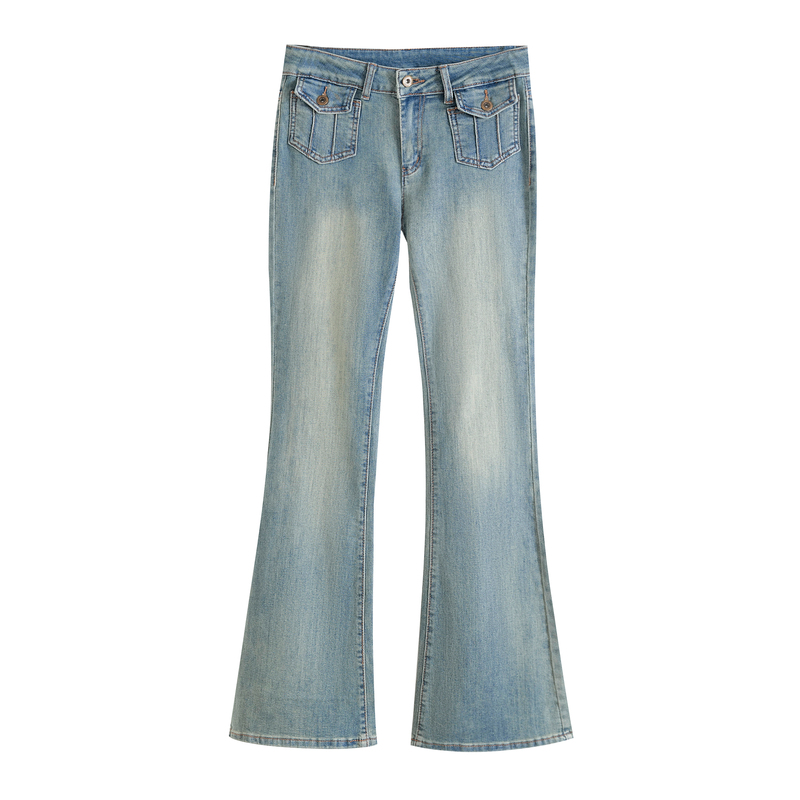 Korean Style High Street Slimming Versatile Stretchy Flared Jeans 2025 Autumn New Pocket Low-Waist Washed Jeans