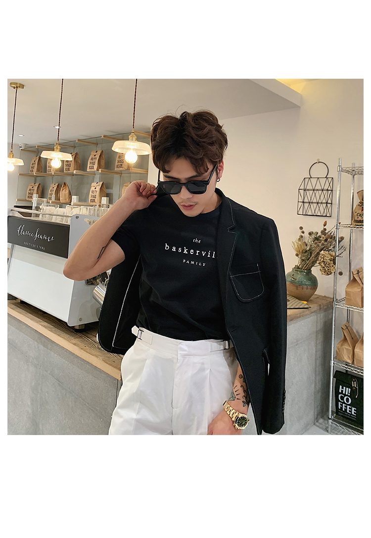 Mustache shop mạng màu đỏ nhỏ phù hợp với áo khoác nam Slim phiên bản Hàn Quốc của màu tương phản Anh gió phù hợp với nam - Cực lớn quần tây áo sơ mi