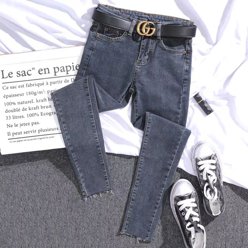 Korean jeans women 2021 summer new high-waisted slim slim wild tight little feet nine-point pants tide