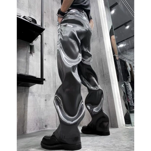 2024 Новый черный гелиотемил функция металл блестящая жидкость отражающая жидкость, текущая мужчина и женщины -брюки