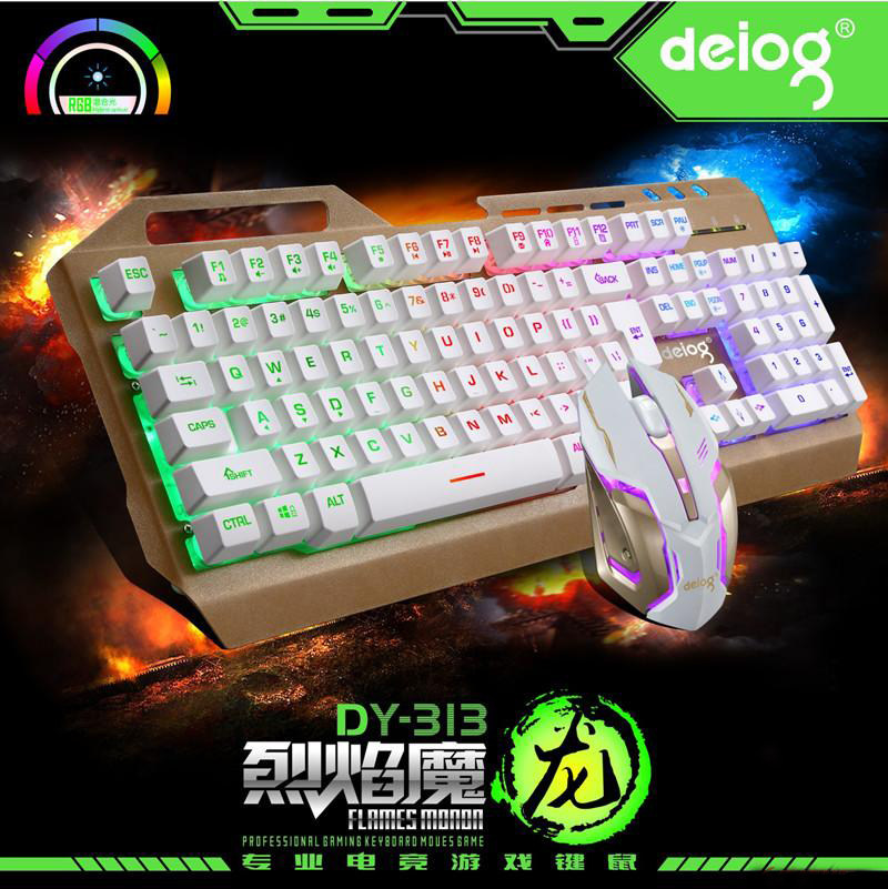 Deyilong 303 Rainbow Backlight Suspension Cable Keyboard Mechanical Feel Colorful Luminous Mouse Game Keymouse