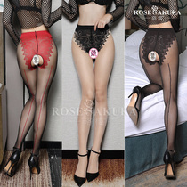 Silk stockings open crotch black silk female pattern tight back line pantyhose free leggings open hole