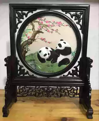 Boutique purple sandalwood double-sided embroidery finished Taiwan screen outside the inner circle five Fu frame Su embroidery finished ornaments