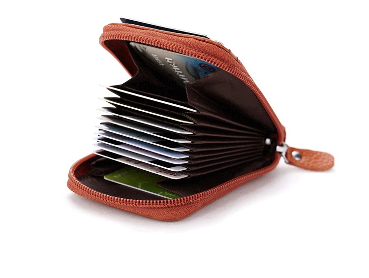 Lớp đầu tiên của da thẻ túi người đàn ông của phụ nữ accordion- phong cách da thẻ túi phần mỏng dây kéo với hình ảnh thay đổi ví đựng thẻ thông minh