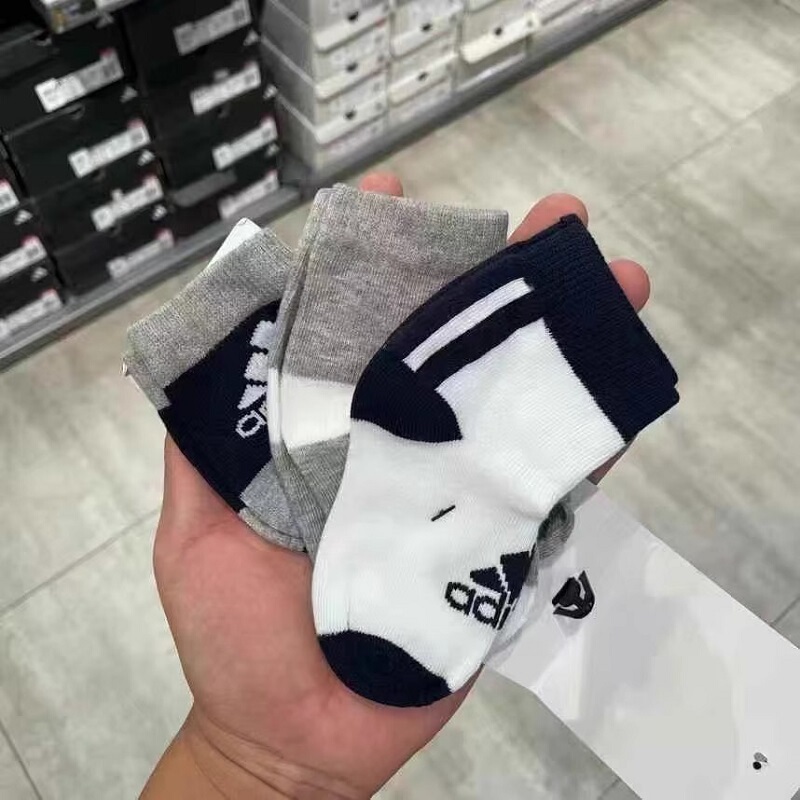 Adidas New Children's Knitted Cotton Sweat-Absorbent and Breathable Three-Pair Pack Sports Socks H16378