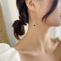 Advanced sense ear wire 2021 New Tide 18K gold Black small earrings long temperament tassel earrings rose gold