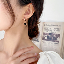 Earrings 2021 New Tide black earrings simple temperament advanced feel versatile short titanium steel earrings