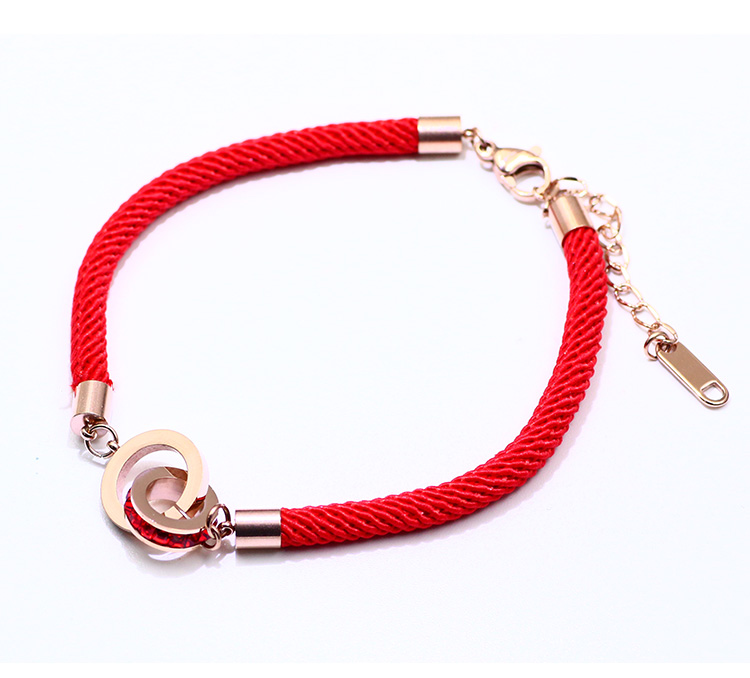 Nhật Bản Hàn Quốc dây đeo tay màu đỏ hoang dã nữ năm sinh bằng thép mạ titan 18K vàng hồng La Mã đôi nhẫn không màu đá moonstone
