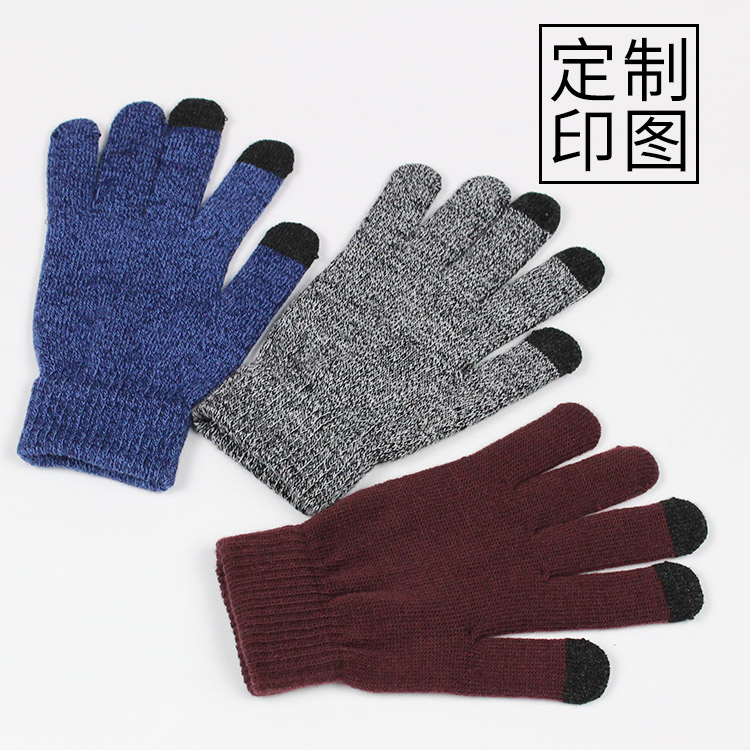 Touch screen gloves knitted wool warm winter outdoor riding men and women students custom logo printing custom sports