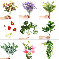Long-Branch Artificial Poppy and Evergreen Flower Arrangement Branch for Landscaping, Plant Wall Decoration, Living Room, Simulated Fake Greenery