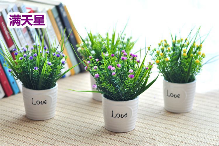 TÌNH YÊU tình yêu chậu hoa hồng giả hoa trang trí nhà phân vùng kệ sách mô phỏng chậu nhỏ đặt - Trang trí nội thất đồ dcor