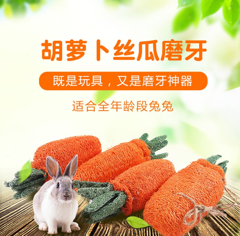 Rabbit toy Natural material rabbit grinding loofah carrot Guinea pig totoro grinding toy bite resistant