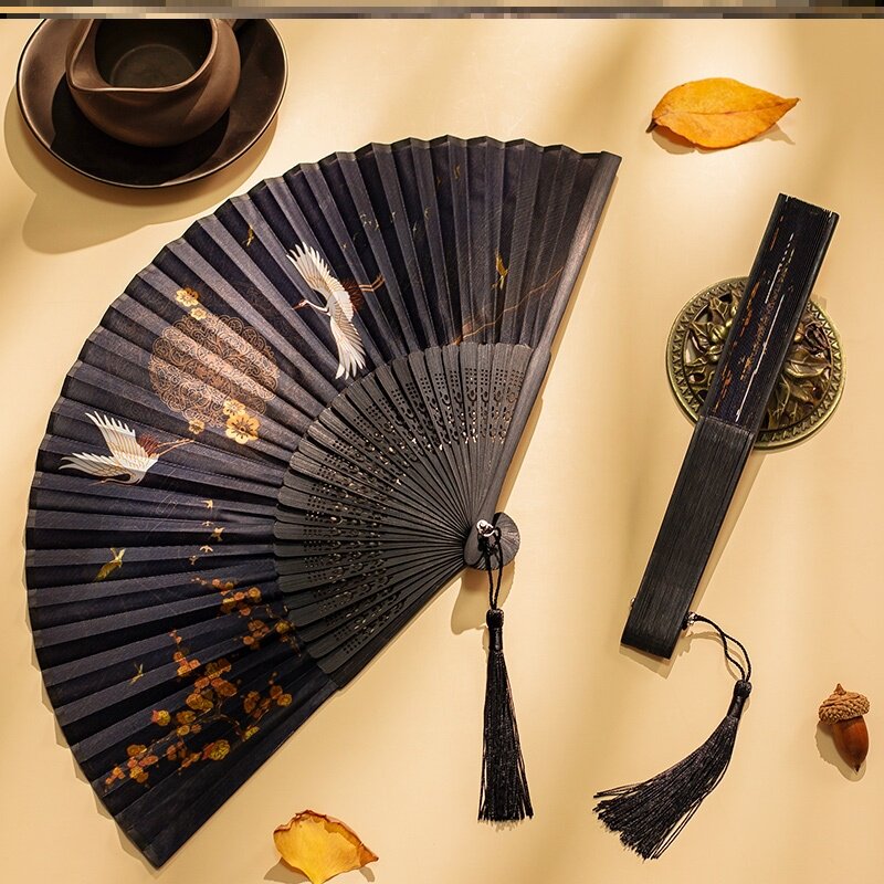 Middle Country Wind Dance Fan fan face Men's folding fan Ancient Wind Silk Cloth Dancing Qipao Chinese-style Dancing Fan Fairy Qi-Taobao