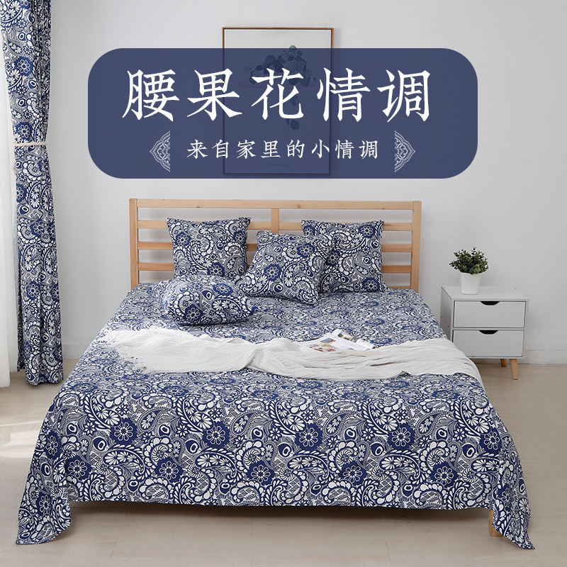 Old coarse cloth bed pure cotton thickened bedding three-piece set ethnic style canvas dormitory summer single bed sheet