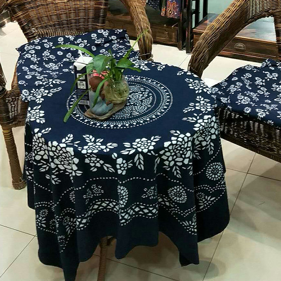 Wuzhen Blue Printed Tablecloth Batik Fabric Cotton Tablecloth TV Tea Table Dustproof Cloth Pastoral Retro Tablecloth