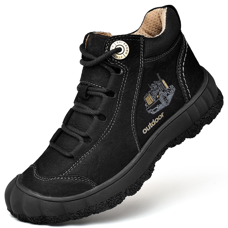 Rav Laurenma ball camel mountaineering shoes men's winter warm plus suede cotton shoes high cylinder genuine leather outdoor casual waterproof hiking shoes