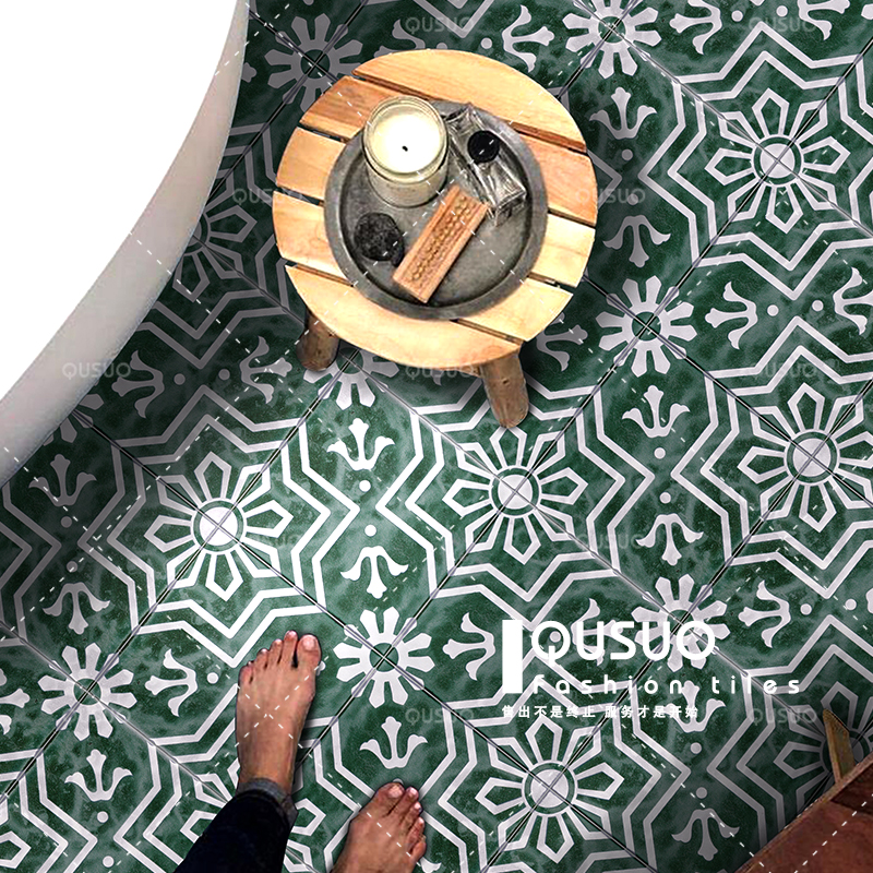 Interesting ink-green retro small flower brick and make-up room wall brick Balcony Flowers bar Tile Kitchen Wall Tiles