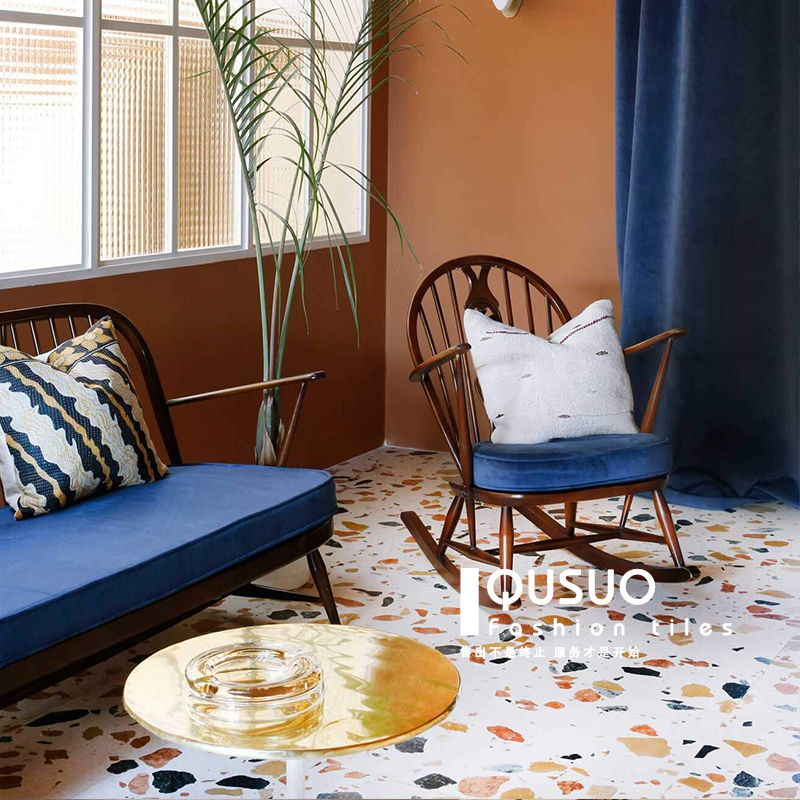 Fun color Nordic powder room Terrazzo tile Kitchen living room ins powder net red non-slip tile Floor tile