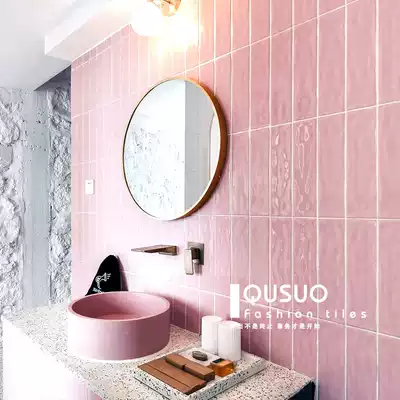 Fun Nordic pink small white brick 75X300 ins powder room bathroom wave tile Kitchen wall tile