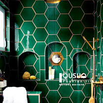 Fun dark green handmade hexagonal tiles retro toilet bathroom toilet hexagonal tile kitchen restaurant wall tiles