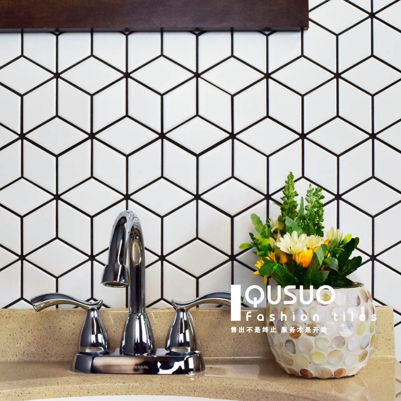 Black and white diamond matte powder room mosaic Modern simple powder room tiles Kitchen floor tiles Balcony wall tiles