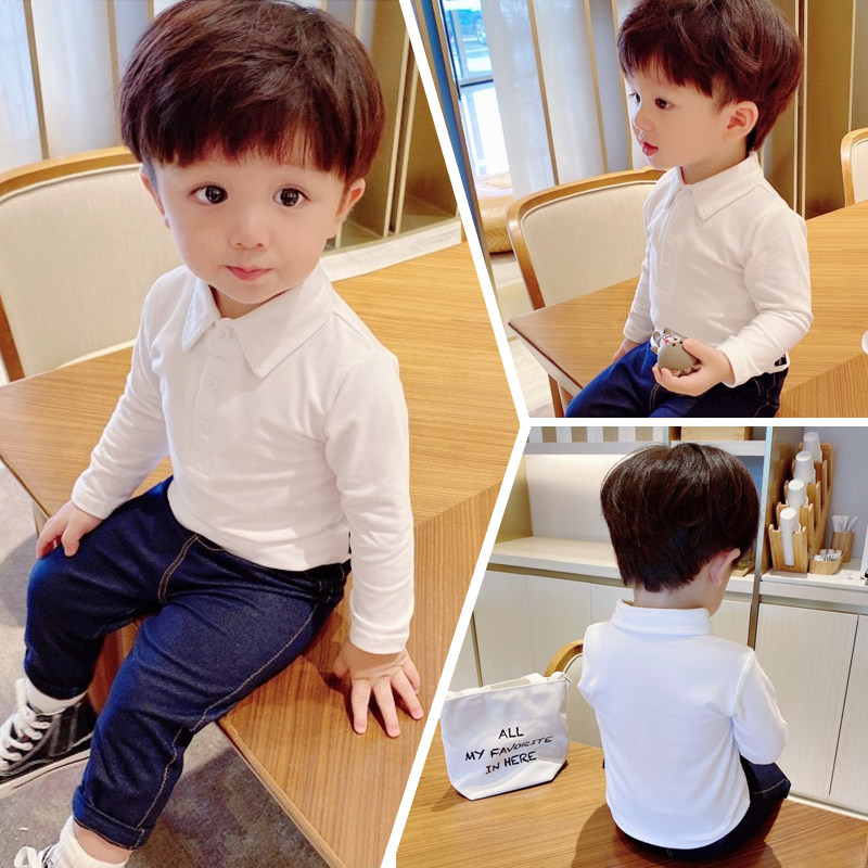Net red baby clothes super foreign pie baby white POLO shirt children spring and autumn coat newborn bottoming shirt tide