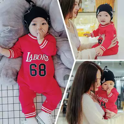 Newborn baby infants clothes wu yue fen birth children's clothing Yangpai romper pa fu boys Super adorable out hold clothes