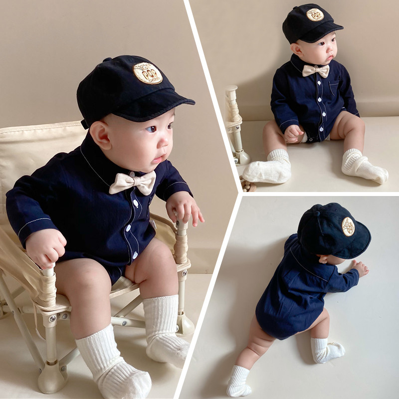 Net Red Infant Triangle Khae Male Baby Comfort Gentleman Gown 100 Days Young Children Long Sleeve Shirt Climbing